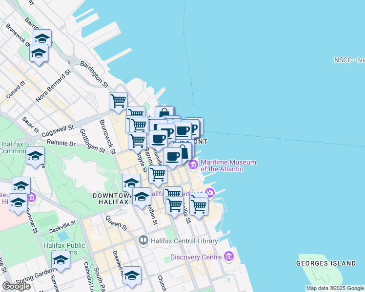 map of restaurants, bars, coffee shops, grocery stores, and more near 5080 George Street in Halifax