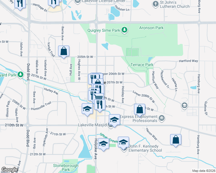 map of restaurants, bars, coffee shops, grocery stores, and more near 20720 Holt Avenue in Lakeville