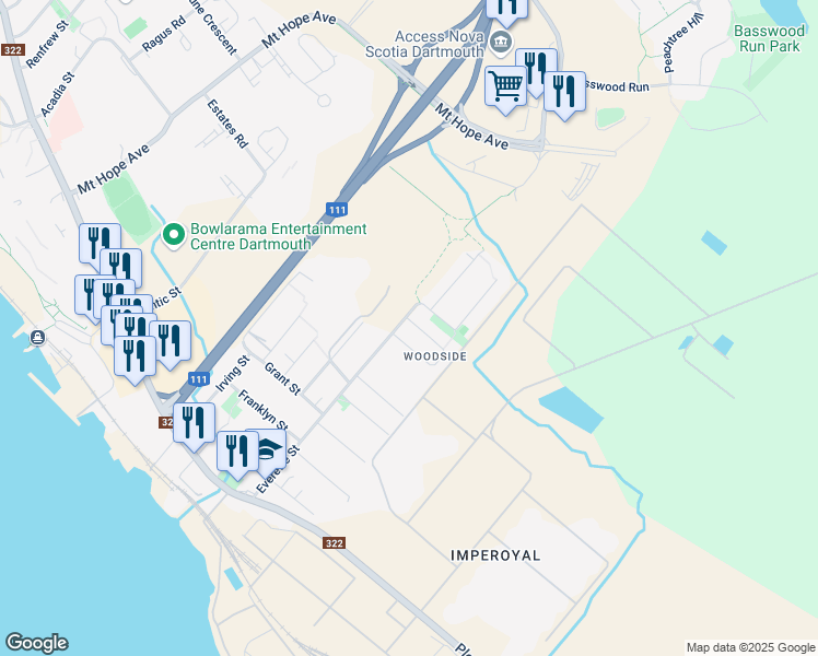 map of restaurants, bars, coffee shops, grocery stores, and more near in Dartmouth