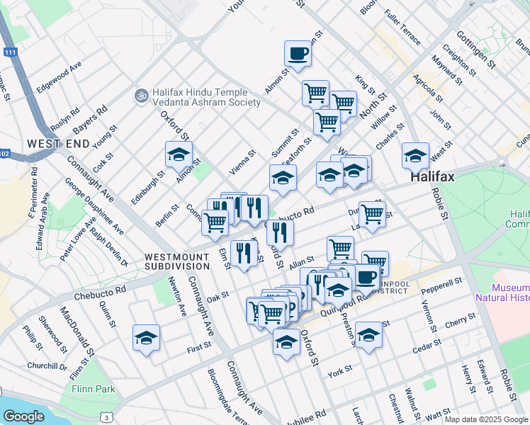 map of restaurants, bars, coffee shops, grocery stores, and more near 5410 Spring Garden Road in Halifax