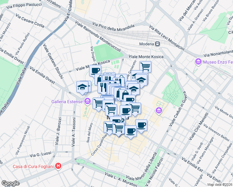 map of restaurants, bars, coffee shops, grocery stores, and more near 1 Piazzale della Pomposa in Modena