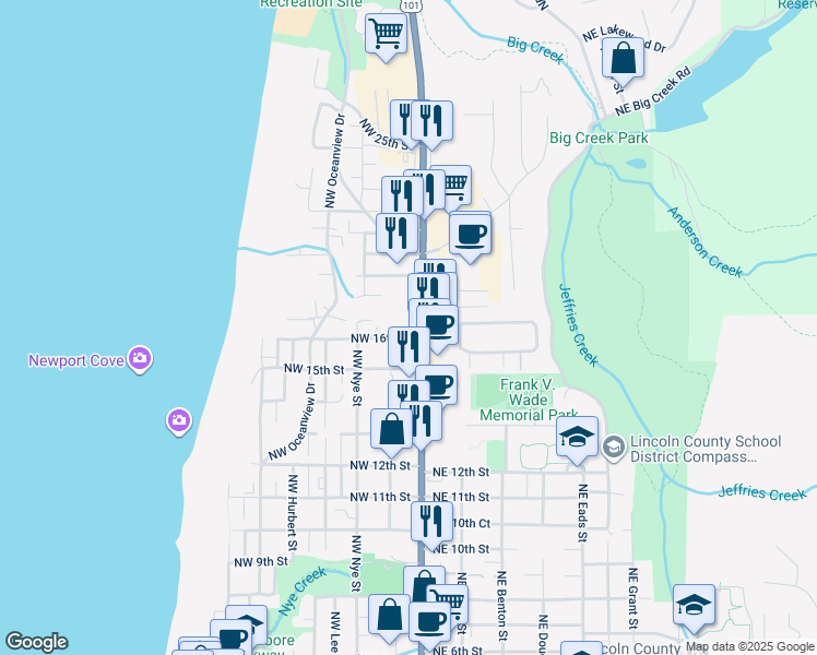 map of restaurants, bars, coffee shops, grocery stores, and more near 1522-1590 North Coast Highway in Newport