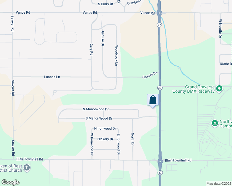 map of restaurants, bars, coffee shops, grocery stores, and more near 2481 Woodcock Lane in Traverse City