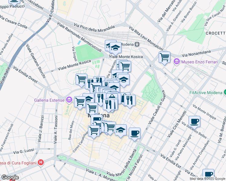 map of restaurants, bars, coffee shops, grocery stores, and more near 6 Via Sgarzeria in Modena