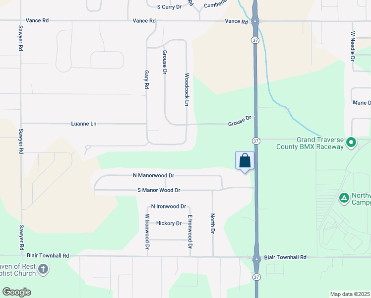 map of restaurants, bars, coffee shops, grocery stores, and more near 2481 Woodcock Lane in Traverse City