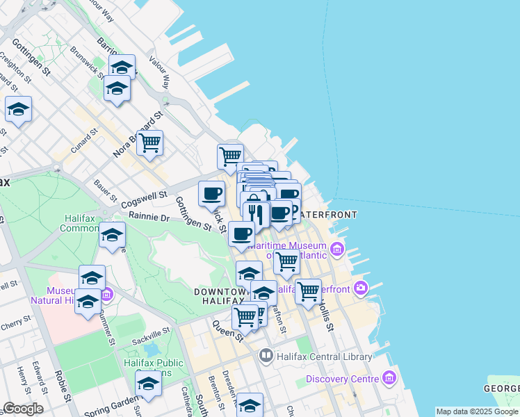 map of restaurants, bars, coffee shops, grocery stores, and more near in Halifax