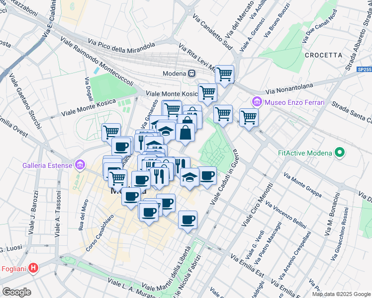 map of restaurants, bars, coffee shops, grocery stores, and more near 13 Corso Camillo Benso Conte di Cavour in Modena