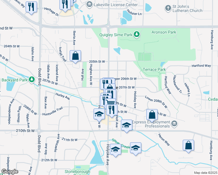 map of restaurants, bars, coffee shops, grocery stores, and more near in Lakeville