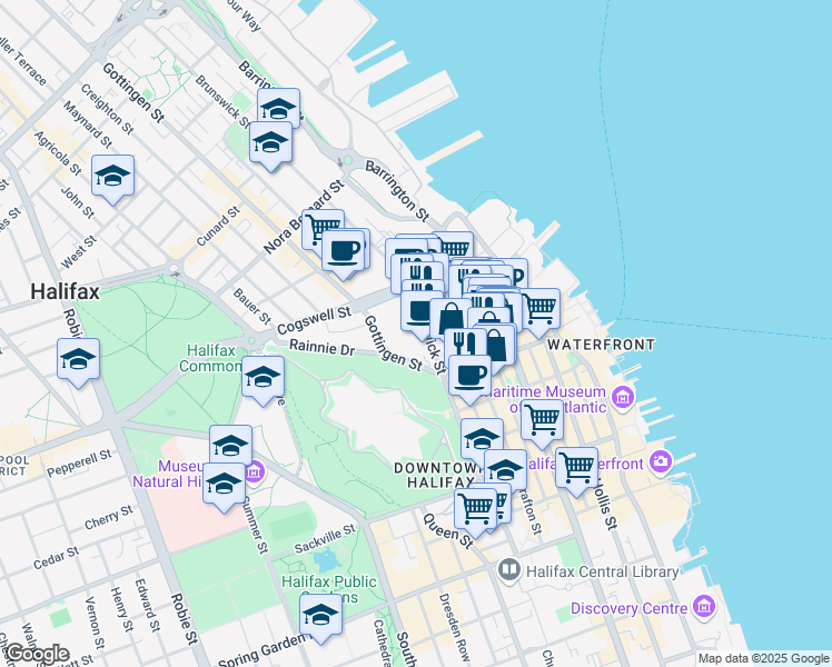 map of restaurants, bars, coffee shops, grocery stores, and more near 1901 Gottingen Street in Halifax
