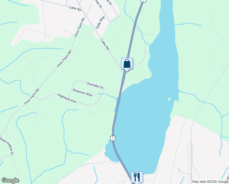 map of restaurants, bars, coffee shops, grocery stores, and more near 68 U.S. 7 in Milton