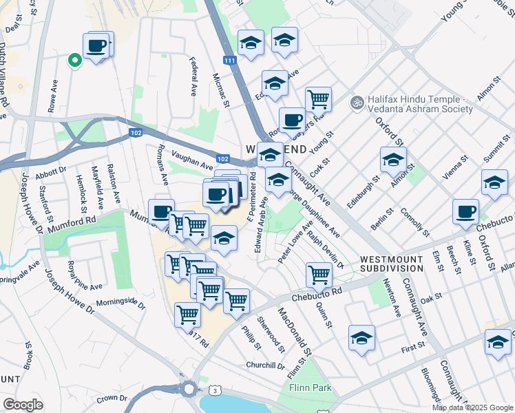 map of restaurants, bars, coffee shops, grocery stores, and more near 2999 Jack Fergusson Avenue in Halifax