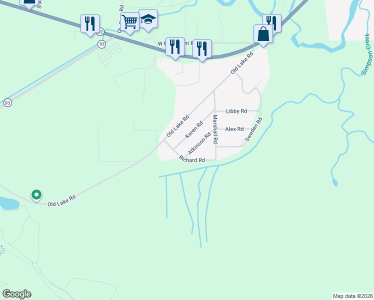 map of restaurants, bars, coffee shops, grocery stores, and more near 6201-6411 Richard Road in Grayling