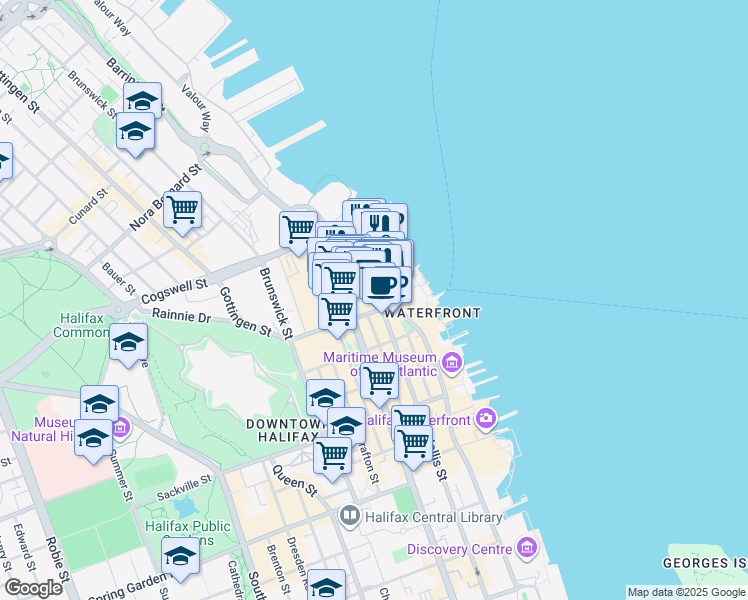map of restaurants, bars, coffee shops, grocery stores, and more near in Halifax