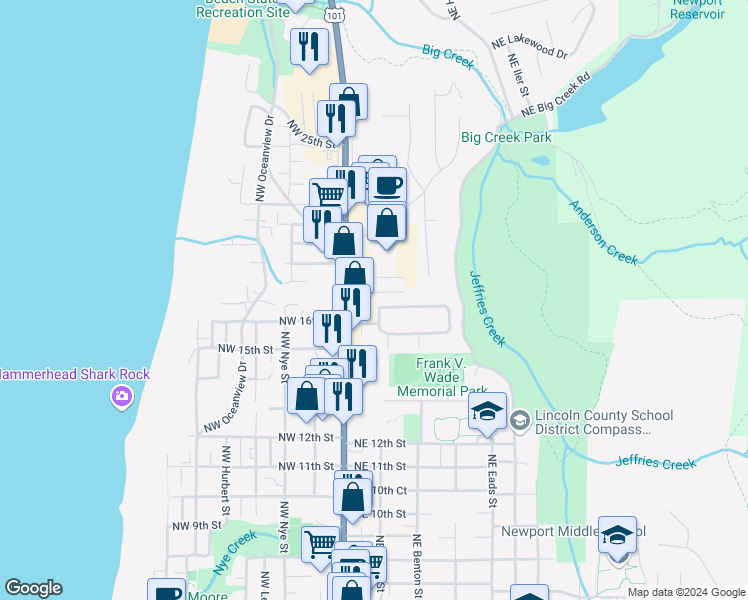 map of restaurants, bars, coffee shops, grocery stores, and more near 155 Northeast 17th Court in Newport