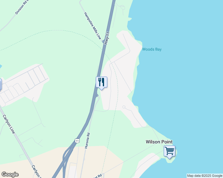 map of restaurants, bars, coffee shops, grocery stores, and more near 4251 Forestwood Drive in Orillia