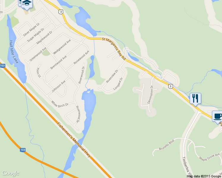 map of restaurants, bars, coffee shops, grocery stores, and more near 71 Longard Drive in Timberlea