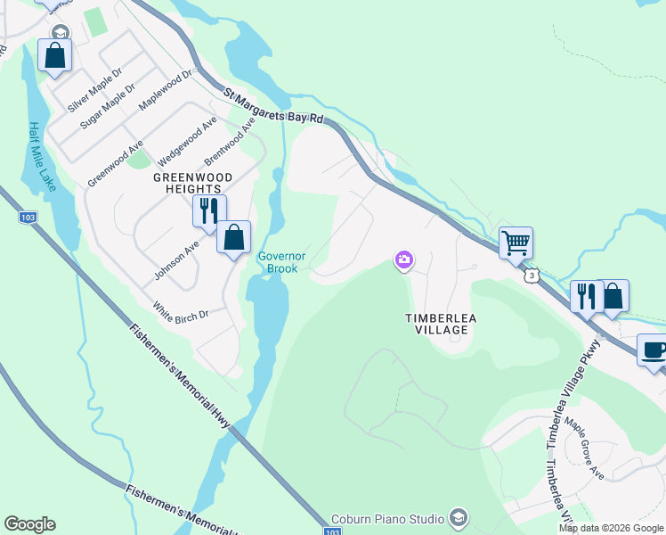 map of restaurants, bars, coffee shops, grocery stores, and more near 71 Longard Drive in Timberlea