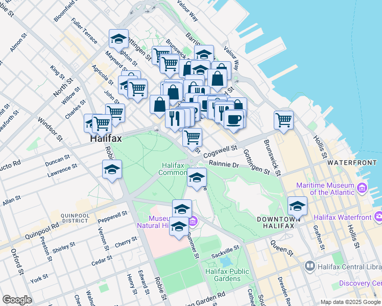 map of restaurants, bars, coffee shops, grocery stores, and more near 2019 North Park Street in Halifax