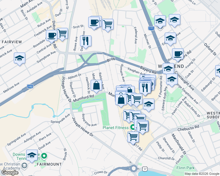 map of restaurants, bars, coffee shops, grocery stores, and more near in Halifax
