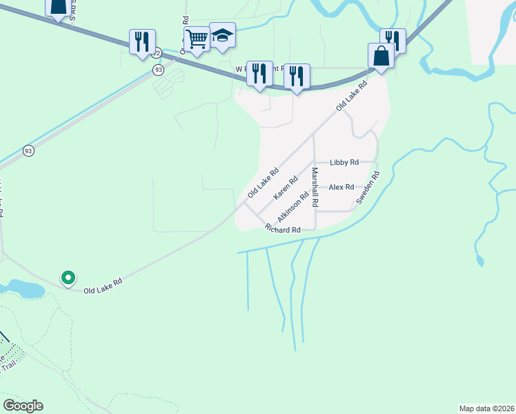 map of restaurants, bars, coffee shops, grocery stores, and more near 6257-6459 Old Lake Rd in Grayling