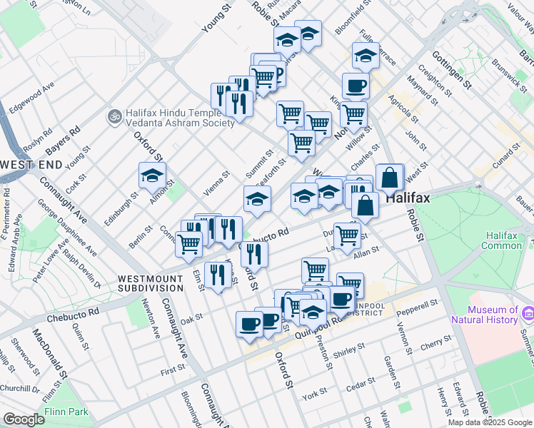 map of restaurants, bars, coffee shops, grocery stores, and more near 6330 North Street in Halifax