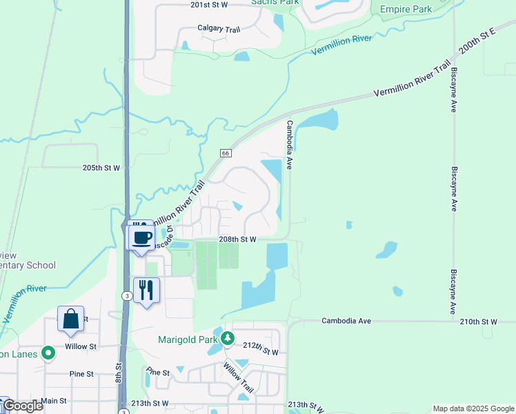 map of restaurants, bars, coffee shops, grocery stores, and more near 20705 Camden Path in Farmington