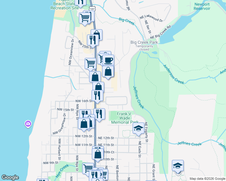 map of restaurants, bars, coffee shops, grocery stores, and more near 321 Northeast 17th Court in Newport