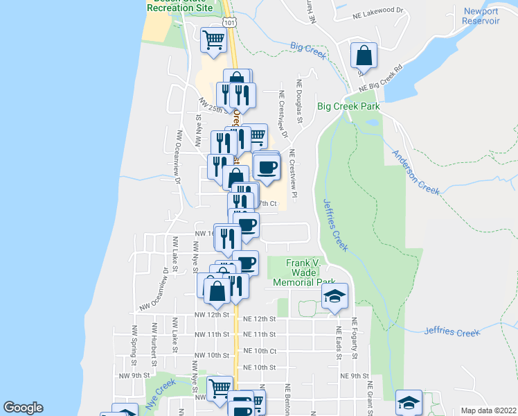 map of restaurants, bars, coffee shops, grocery stores, and more near 155 Northeast 17th Court in Newport