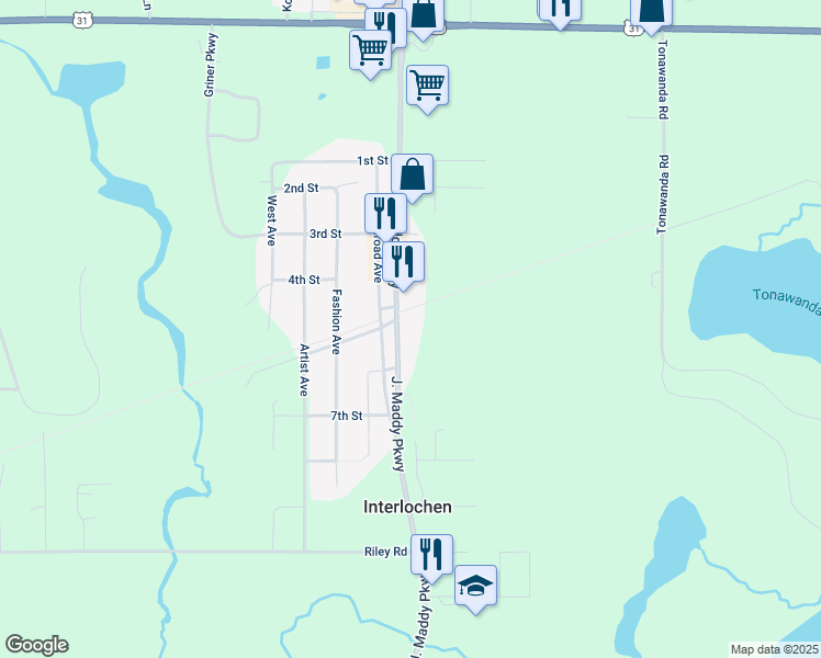 map of restaurants, bars, coffee shops, grocery stores, and more near 2545-2699 Highway 137 in Interlochen