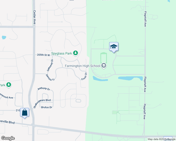 map of restaurants, bars, coffee shops, grocery stores, and more near 20698 Frost Court in Lakeville