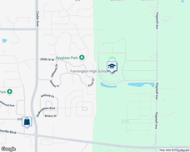 map of restaurants, bars, coffee shops, grocery stores, and more near 20698 Frost Court in Lakeville