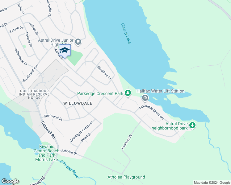 map of restaurants, bars, coffee shops, grocery stores, and more near 32 Stratford Drive in Dartmouth