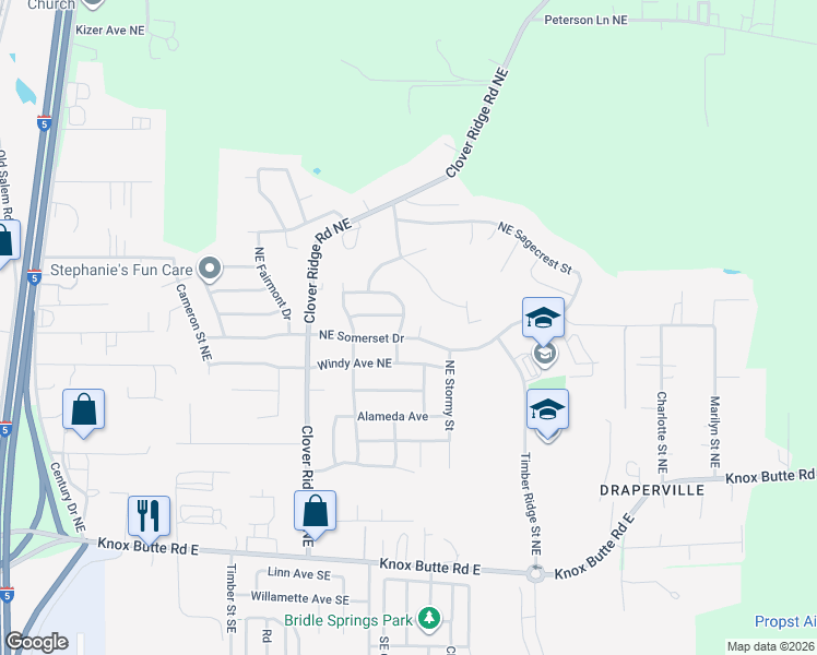 map of restaurants, bars, coffee shops, grocery stores, and more near 513 Northeast Whirlwind Drive in Albany