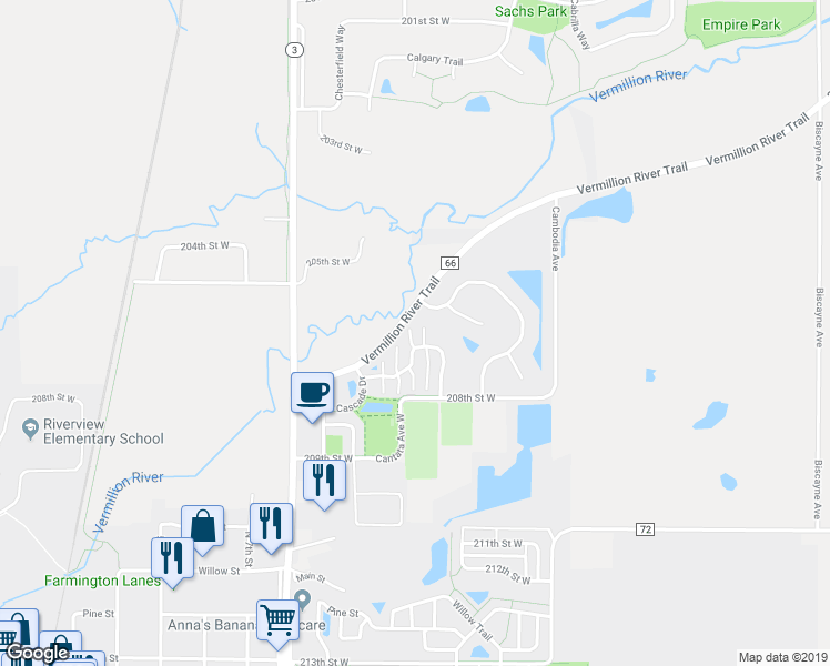 map of restaurants, bars, coffee shops, grocery stores, and more near 409 Tamarack Trail in Farmington