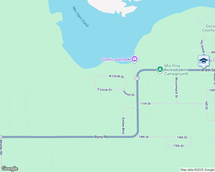 map of restaurants, bars, coffee shops, grocery stores, and more near 620 South Circle Drive in Mio