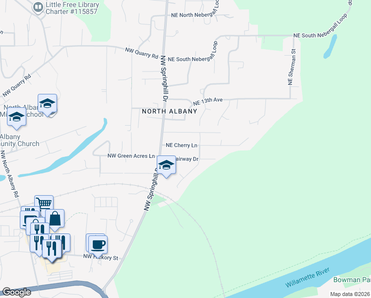 map of restaurants, bars, coffee shops, grocery stores, and more near 140 Northeast Cherry Lane in Albany