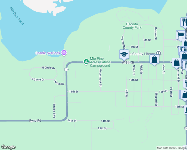 map of restaurants, bars, coffee shops, grocery stores, and more near 1300 10th Street in Big Creek Township