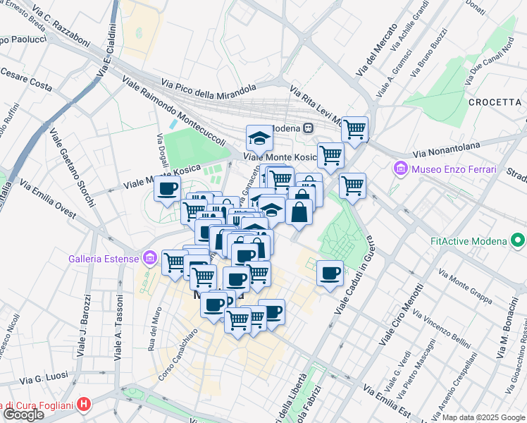map of restaurants, bars, coffee shops, grocery stores, and more near 6 Via Sgarzeria in Modena