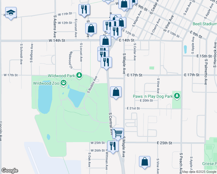 map of restaurants, bars, coffee shops, grocery stores, and more near 1800 South Central Avenue in Marshfield