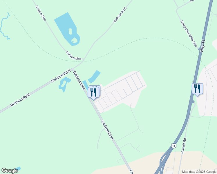 map of restaurants, bars, coffee shops, grocery stores, and more near J. V. Parkway in Orillia