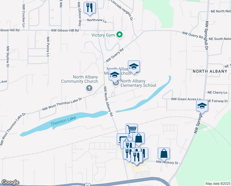 map of restaurants, bars, coffee shops, grocery stores, and more near 815 Northwest East Thornton Lake Drive in Albany
