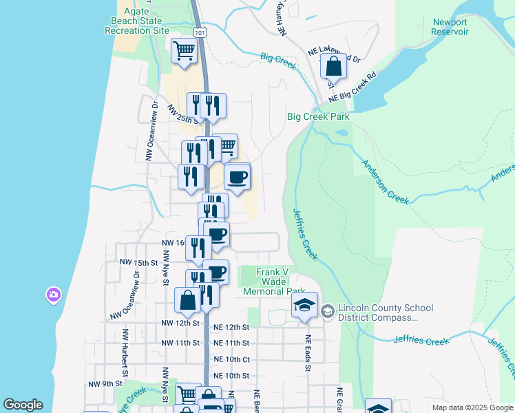 map of restaurants, bars, coffee shops, grocery stores, and more near 321 Northeast 17th Court in Newport