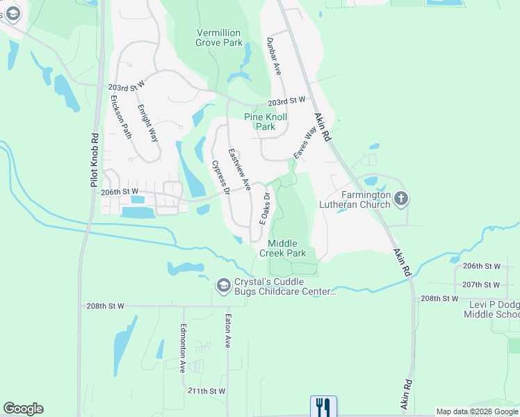 map of restaurants, bars, coffee shops, grocery stores, and more near 20670 East Oaks Drive in Farmington