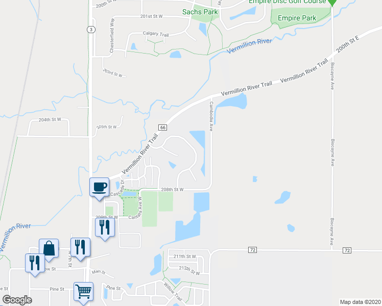 map of restaurants, bars, coffee shops, grocery stores, and more near 20595 Camden Path in Farmington