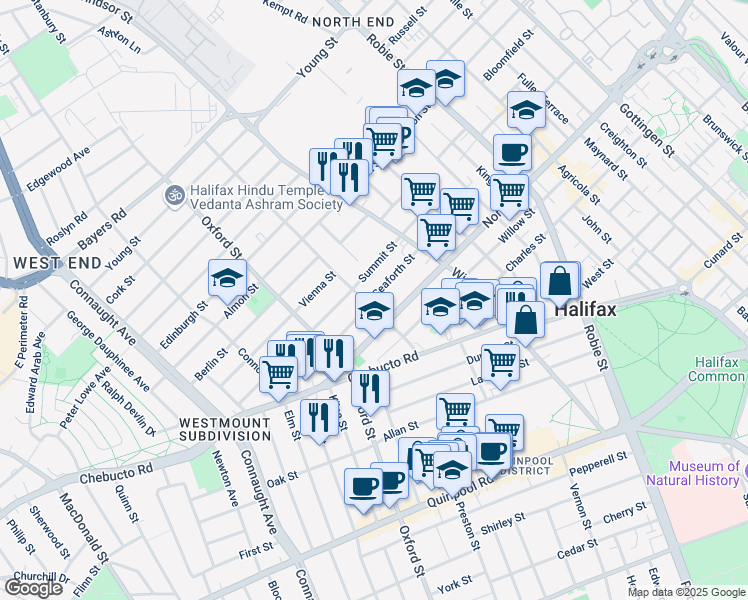 map of restaurants, bars, coffee shops, grocery stores, and more near 2639 Dublin Street in Halifax