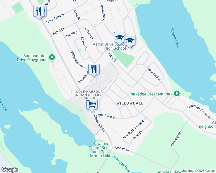 map of restaurants, bars, coffee shops, grocery stores, and more near 95 Shrewsbury Road in Cole Harbour