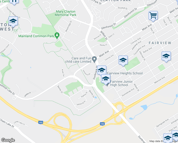 map of restaurants, bars, coffee shops, grocery stores, and more near 33 Veronica Drive in Halifax
