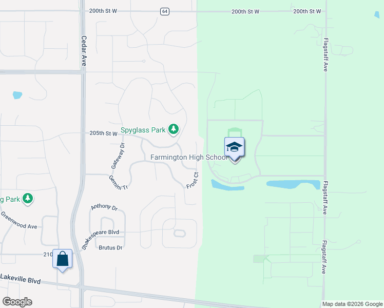 map of restaurants, bars, coffee shops, grocery stores, and more near 20644 Fruitwood Path in Lakeville
