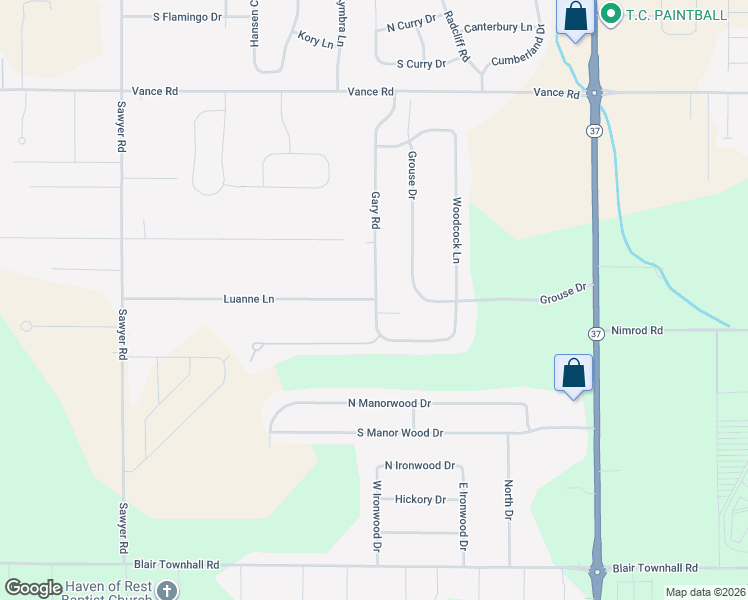 map of restaurants, bars, coffee shops, grocery stores, and more near 4998 Luanne Ln in Traverse City