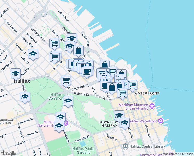 map of restaurants, bars, coffee shops, grocery stores, and more near in Halifax